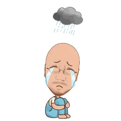 A Cartoon Of A Bald Man With Glasses Crying Under A Cloud Sticker