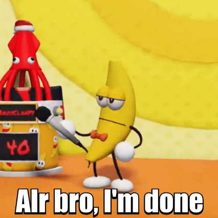 A Cartoon Of A Banana Holding A Microphone Next To An Octopus . GIF