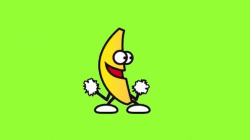 A Cartoon Of A Banana With Arms And Legs Is Dancing On A Green Background . GIF