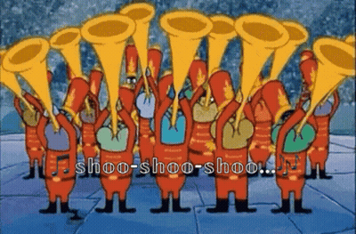 A Cartoon Of A Band With The Words Shoo-Shoo-Shoo GIF