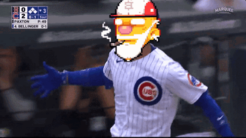 A Cartoon Of A Baseball Player Wearing A Chicago Cubs Uniform GIF