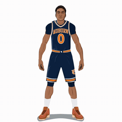 A Cartoon Of A Basketball Player Wearing A Jersey That Says Auburn 0 GIF