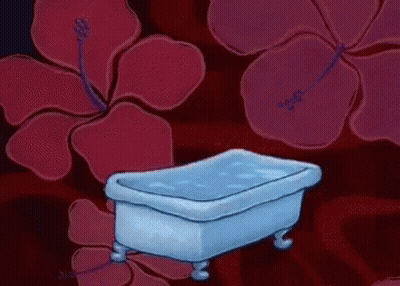 A Cartoon Of A Bathtub Filled With Water And Flowers . GIF