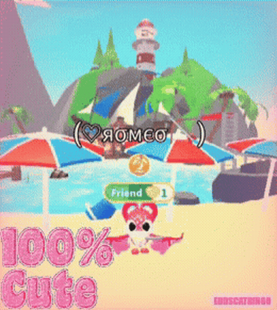 a cartoon of a beach with umbrellas and a lighthouse and the words 100 % cute