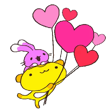 A Cartoon Of A Bear And A Rabbit Holding Balloons In The Shape Of Hearts Sticker