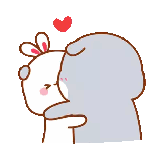 A Cartoon Of A Bear And A Rabbit Hugging With A Heart Above Them Sticker