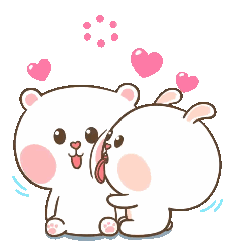 A Cartoon Of A Bear And A Rabbit Kissing Each Other With Pink Hearts Behind Them . Sticker