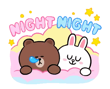 A Cartoon Of A Bear And A Rabbit Sleeping With The Words Night Night Above Them Sticker