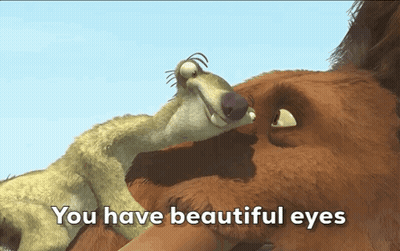 A Cartoon Of A Bear And A Shrew With The Words " You Have Beautiful Eyes " GIF