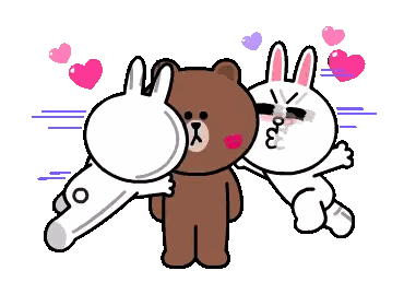 A Cartoon Of A Bear And Two Rabbits Hugging Each Other Sticker