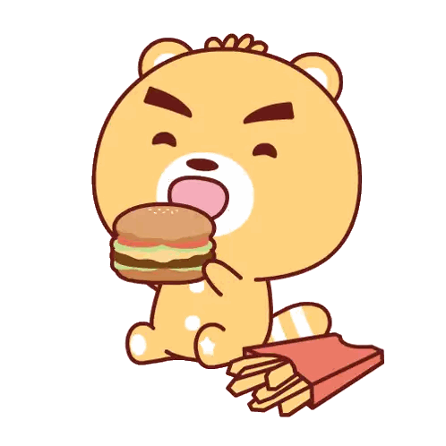 A Cartoon Of A Bear Eating A Hamburger And French Fries Sticker