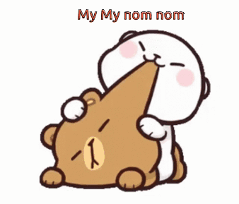 A Cartoon Of A Bear Eating Another Bear With The Words My My Nom Nom On The Bottom GIF