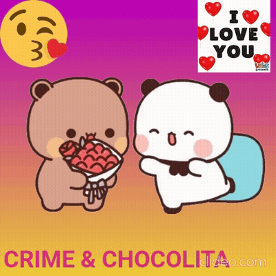 A Cartoon Of A Bear Giving A Bouquet Of Flowers To Another Bear With The Words " I Love You " On The Bottom GIF