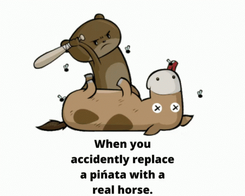 A Cartoon Of A Bear Holding A Bat Riding A Dead Horse GIF