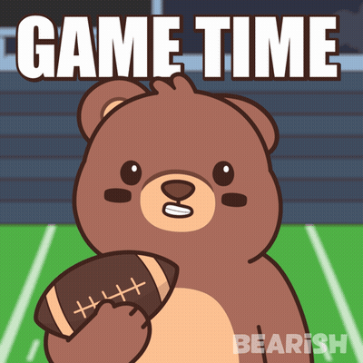 A Cartoon Of A Bear Holding A Football With The Words Game Time Above It GIF