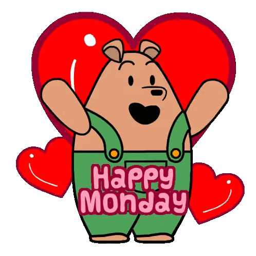A Cartoon Of A Bear Holding A Heart And The Words Happy Monday Sticker