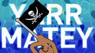 A Cartoon Of A Bear Holding A Pirate Flag With A Skull And Crossbones GIF