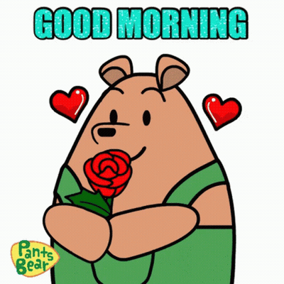 A Cartoon Of A Bear Holding A Rose With The Words Good Morning Above It GIF