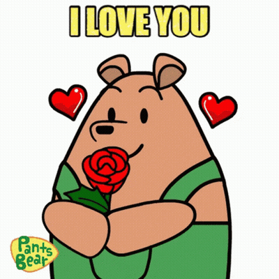 A Cartoon Of A Bear Holding A Rose With The Words I Love You Above Him GIF