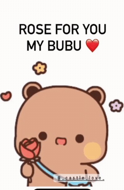 A Cartoon Of A Bear Holding A Rose With The Words Rose For You My Bubu GIF