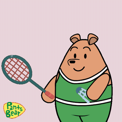 A Cartoon Of A Bear Holding A Tennis Racquet With Pants Bear In The Background GIF