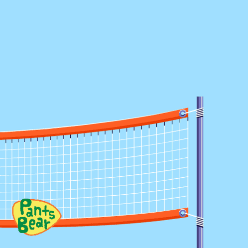 A Cartoon Of A Bear Holding A Volleyball With Pants Bear Written On The Net GIF