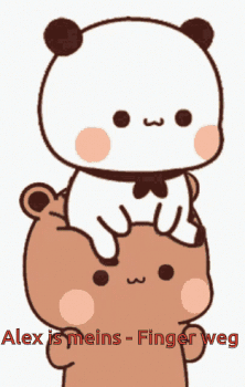 A Cartoon Of A Bear Holding Another Bear On Its Head With The Words Alex Is Meins - Finger Weg Below It GIF