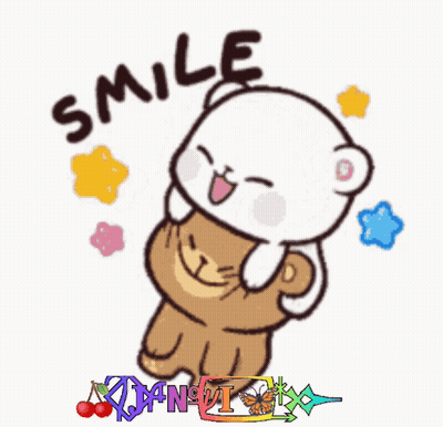 A Cartoon Of A Bear Holding Another Bear With The Words Smile Written Above It GIF