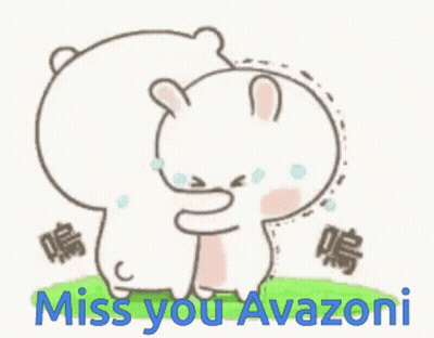 A Cartoon Of A Bear Hugging A Rabbit With The Words Miss You Avazoni In Blue Letters GIF