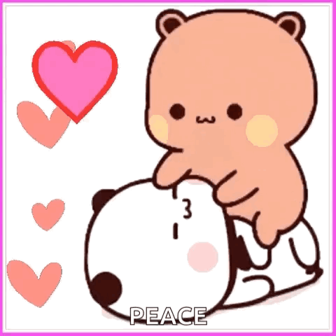 A Cartoon Of A Bear Hugging Another Bear With A Heart That Says I Love You Peace GIF