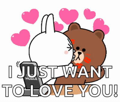 A Cartoon Of A Bear Kissing A Bunny With The Words I Just Want To Love You GIF