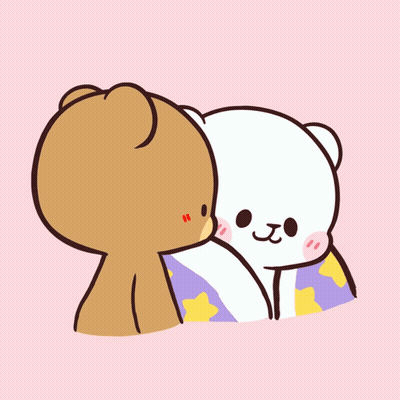 A Cartoon Of A Bear Kissing Another Bear With A Heart Above Them GIF