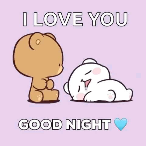 A Cartoon Of A Bear Kissing Another Bear With The Words I Love You Good Night . GIF