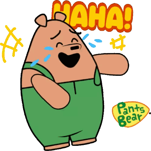 A Cartoon Of A Bear Laughing With The Words Haha Written Above Him Sticker