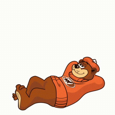 A Cartoon Of A Bear Laying Down With A Thought Bubble Of Aw Coffee Mugs Above Him GIF