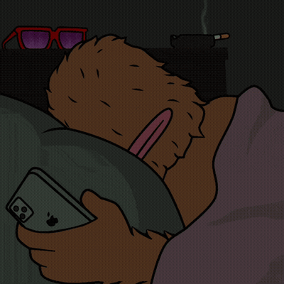 A Cartoon Of A Bear Laying In Bed Holding An Apple Iphone GIF