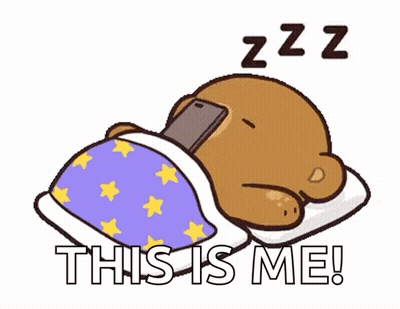 A Cartoon Of A Bear Laying In Bed With The Words This Is Me GIF