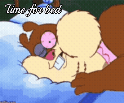 A Cartoon Of A Bear Laying In Bed With The Words Time For Bed Above Him GIF