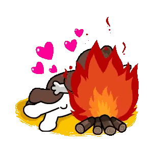 A Cartoon Of A Bear Laying Next To A Campfire Sticker