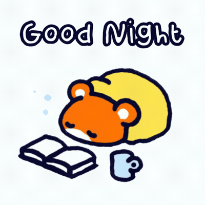 A Cartoon Of A Bear Reading A Book With The Words Good Night Below GIF