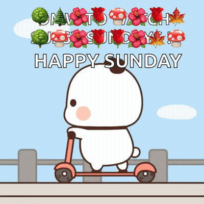 A Cartoon Of A Bear Riding A Scooter With The Words Happy Sunday Written Below It GIF