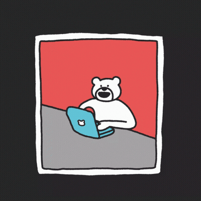 A Cartoon Of A Bear Sitting At A Desk With A Laptop GIF