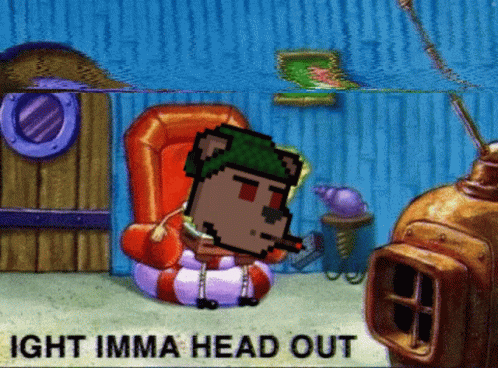 A Cartoon Of A Bear Sitting In A Chair With The Words " Ight Imma Head Out " On The Bottom GIF