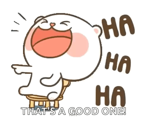 A Cartoon Of A Bear Sitting On A Chair Laughing And Saying `` That 'S A Good One ! '' GIF