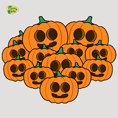 A Cartoon Of A Bear Surrounded By Pumpkins With Pants Bear Written On The Bottom Left GIF