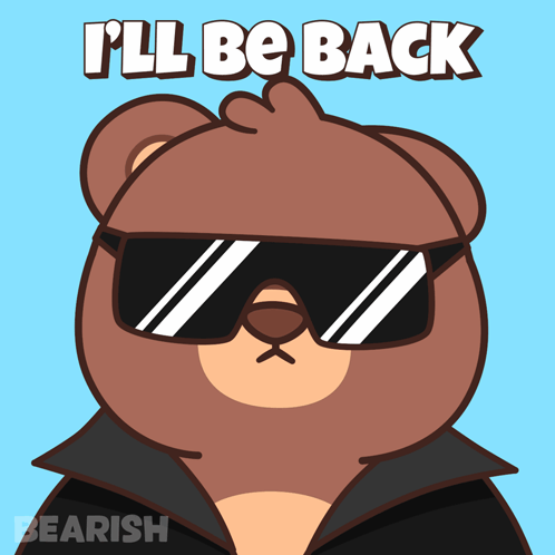 A Cartoon Of A Bear Wearing Sunglasses And A Jacket Says I 'Ll Be Back GIF