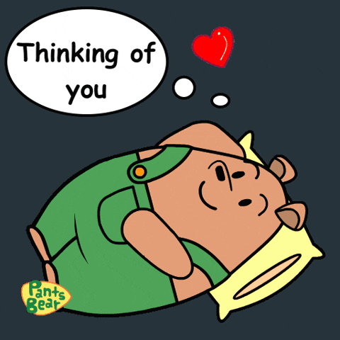 A Cartoon Of A Bear With A Thought Bubble Saying Thinking Of You GIF