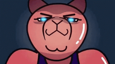 A Cartoon Of A Bear With Blue Eyes And A Big Nose . GIF