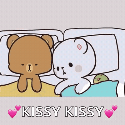 A Cartoon Of A Bear With The Words Kissy Kissy On It GIF