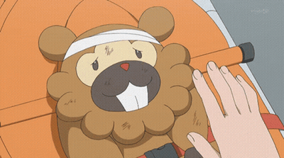 A Cartoon Of A Beaver With A Bandage On Its Head Is Being Touched By Someone 'S Hand GIF